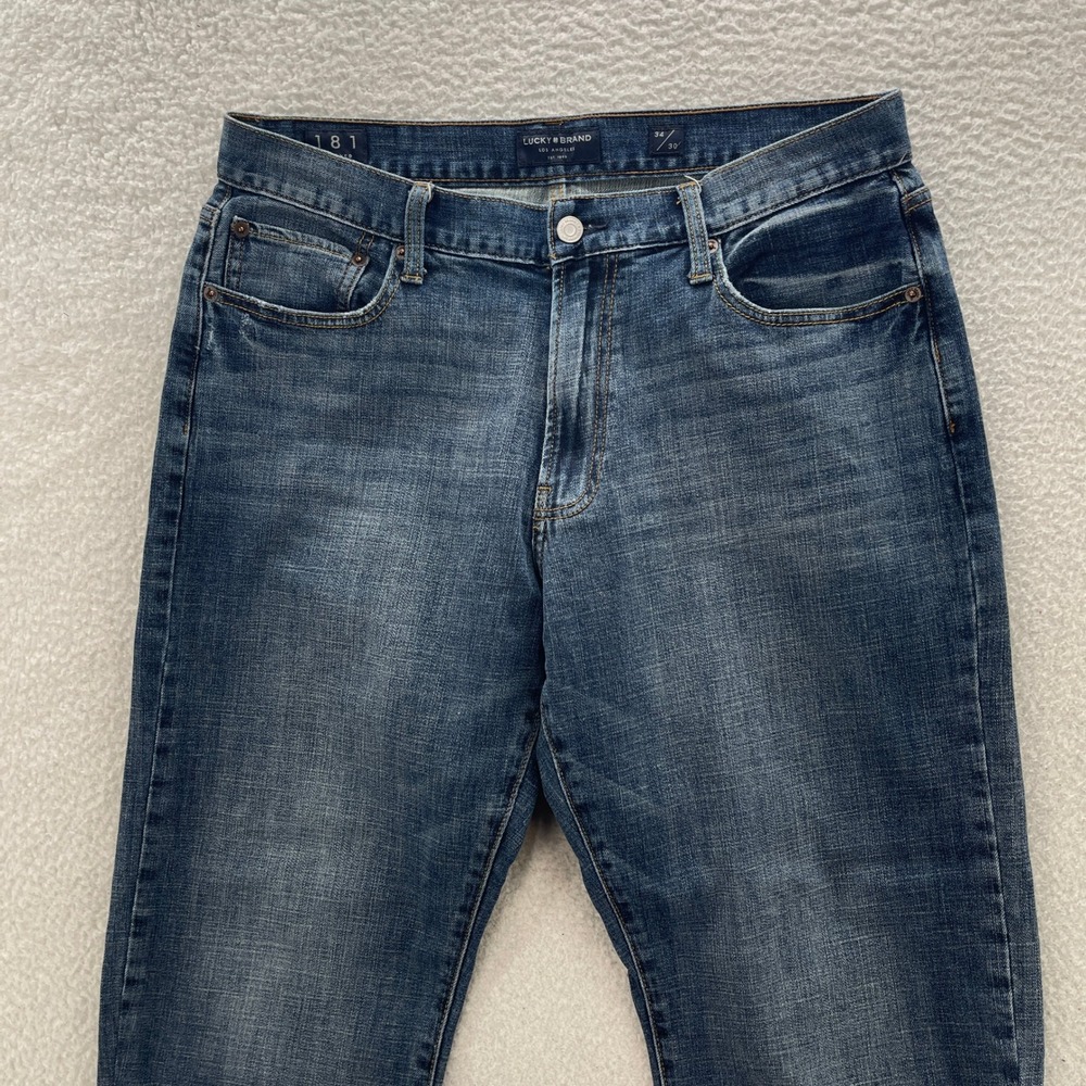 Lucky Brand Jeans Mens 34x29 Blue 181 Relaxed Straight Denim Medium Wash Grunge